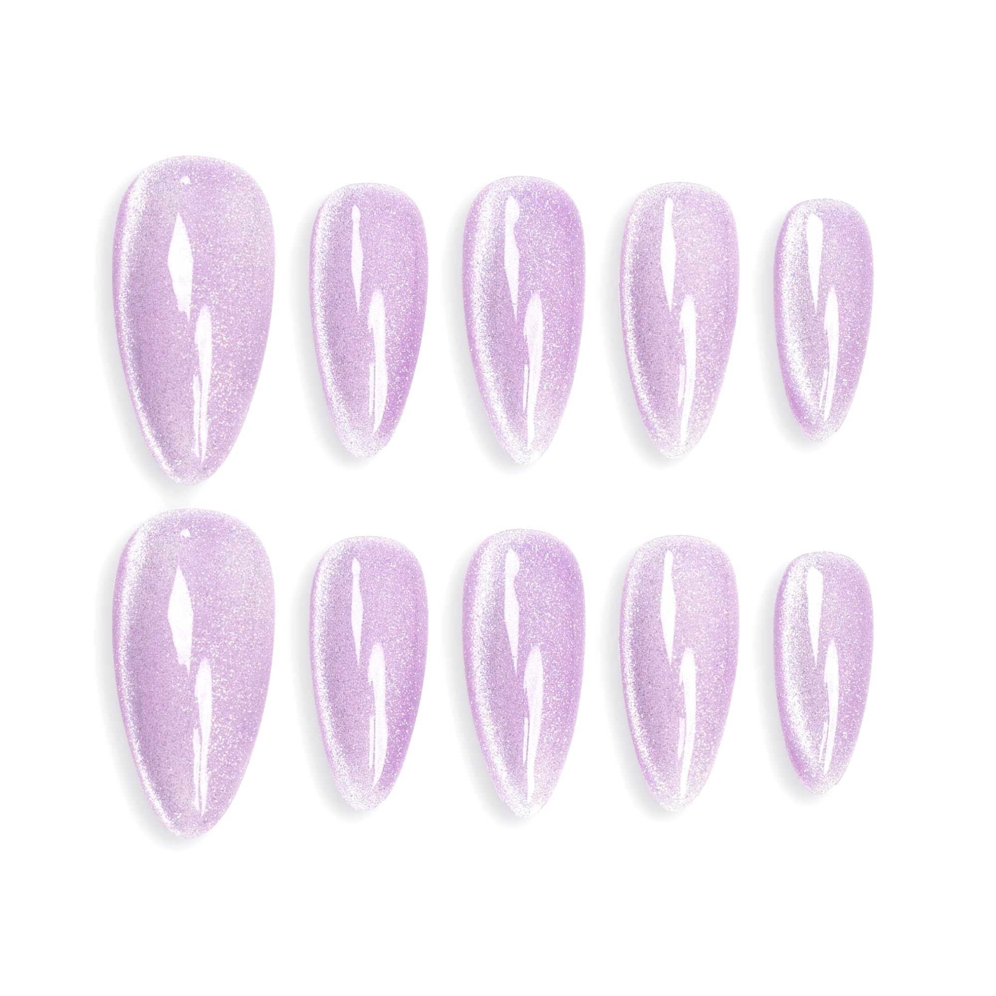 Sun&Beam Nails Handmade Press-on Medium Long Almond Lavender Purple Cat Eye Design Charming False Nail Tips 10 Pcs (#120 L)