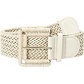 JASGOOD Women Braided Woven Boho Belt for Dress Wide Rattan Belt with Square Buckle