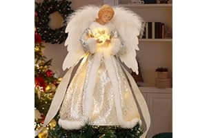 BSTGE Angel Christmas Tree Topper with Lights, 8 Modes Tree Ornament with Timer, Battery Operated Lighted Treetop Ornaments Indoor Decorations