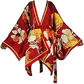 Misryssa Bikini Sweet Lady Pink Boho Print Self Belted Front Open Long Kimono Dress Beach Tunic Women Wrap Dresses