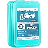 Cool Coolers by Fit & Fresh 4 Pack XL Slim Ice Packs, Quick Freeze Space Saving Reusable Ice Packs for Lunch Boxes or Coolers, Green