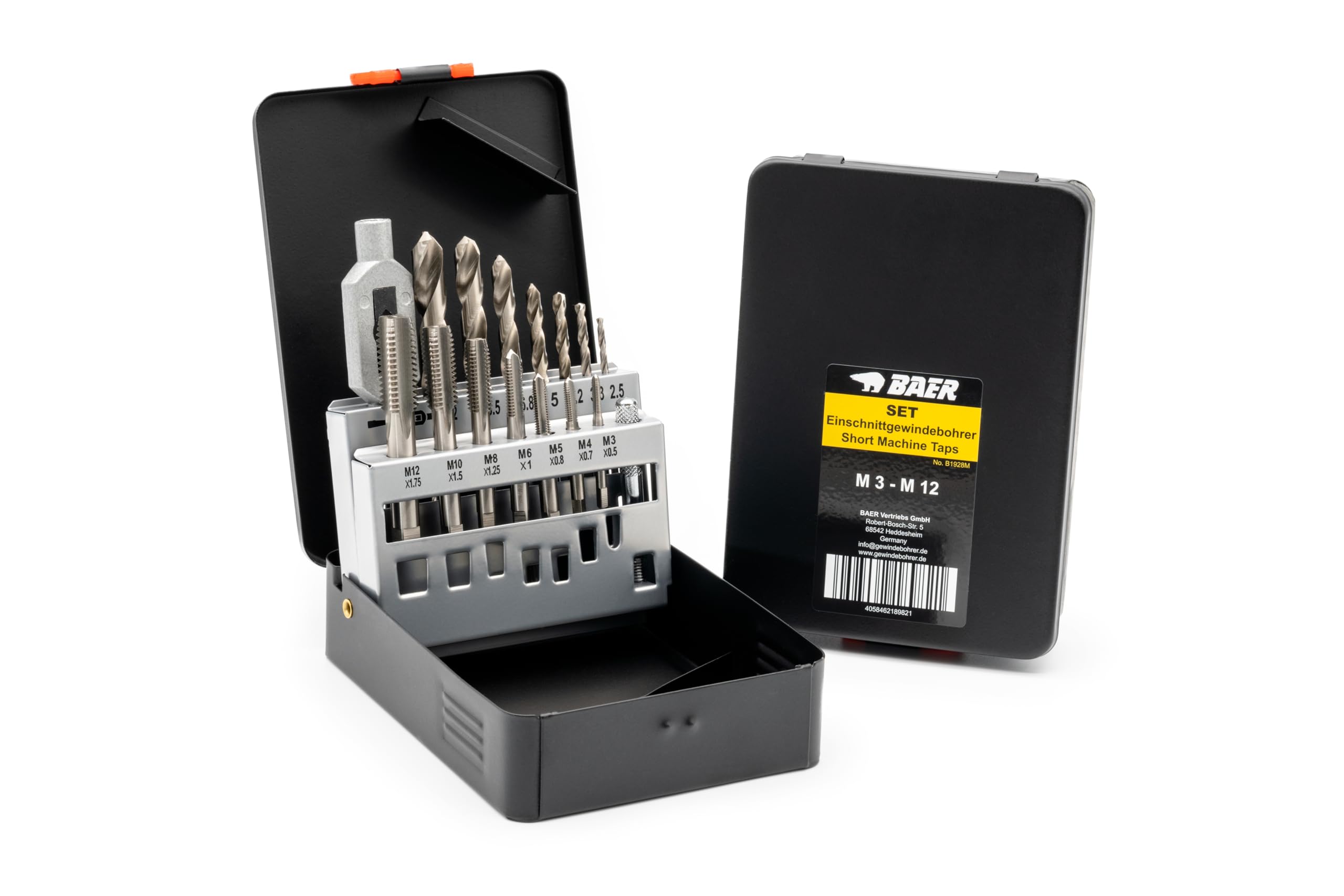 BAER HSSG Tap and Die Set for Cutting Taps, Core Hole Drills, Tap Wrenches M3-12