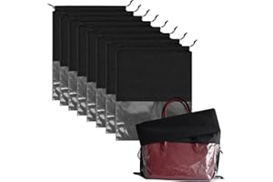 MEZEIC 8PCS Dust Bags for Handbags Jumbo Travel Shoe Bags Purses Organizers Storage Bags with Rope Clear Window Dustproof Drawstring Bag Storage Pouch for Men and Women - Black, 19.7 x 15.7 in