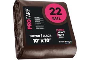 PROTARP Extreme Heavy Duty 22 Mil Tarp Cover, Waterproof, UV Resistant, Rip and Tear Proof, Poly Tarpaulin with Reinforced Edges for Roof, Camping, Patio, Pool, Boat. (Brown/Black 10′ X 10′)