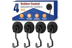 JINGZHAN Magnetic Hooks for Grill & Refrigerator, 4-Pack Heavy Duty Rubber Coated Rust Proof Hooks – Strong Magnet for Hanging Grill Tools, Kitchen Utensils, Towels, Outdoor Camping BBQ Accessories (Black)