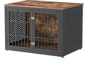 rehomerance 42" Heavy Duty Dog Crate Furniture for Large and Medium Dogs, Enclosed Design Wooden Metal Kennel, Wooden Cage Furniture Indoor, Decorative Dog Kennel End Table