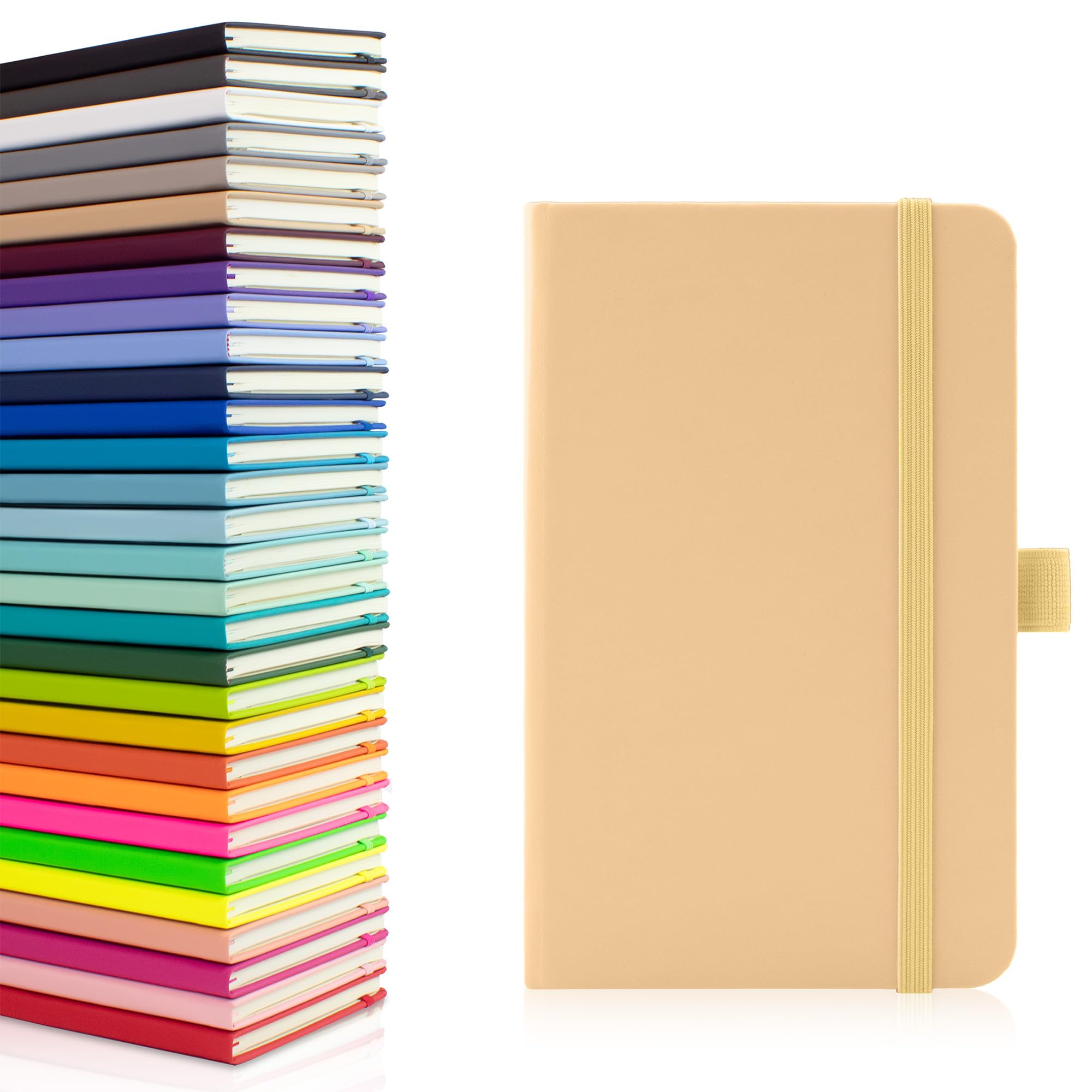 Notes London Eco A6 Notebook with Lined Pages, Pen Loop, Ribbon, Date Marks and Paper Pocket, Pocket Hardback Journal, Note, sustainably sourced paper (Pastel Tan)