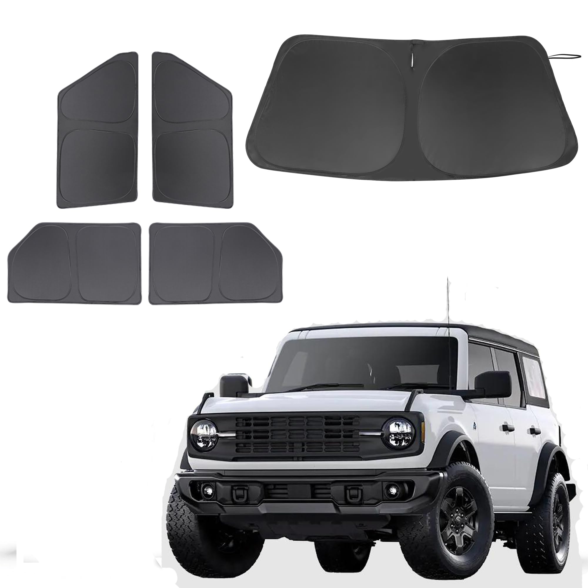 Photo 1 of 5PCS Windshield Sun Shade Custom Fit for 2021-2024 2025 Ford Bronco Accessories(Not for Bronco Sport) Foldable Sunshade Side Rear Window Shade Cover Full Set Privacy Protection