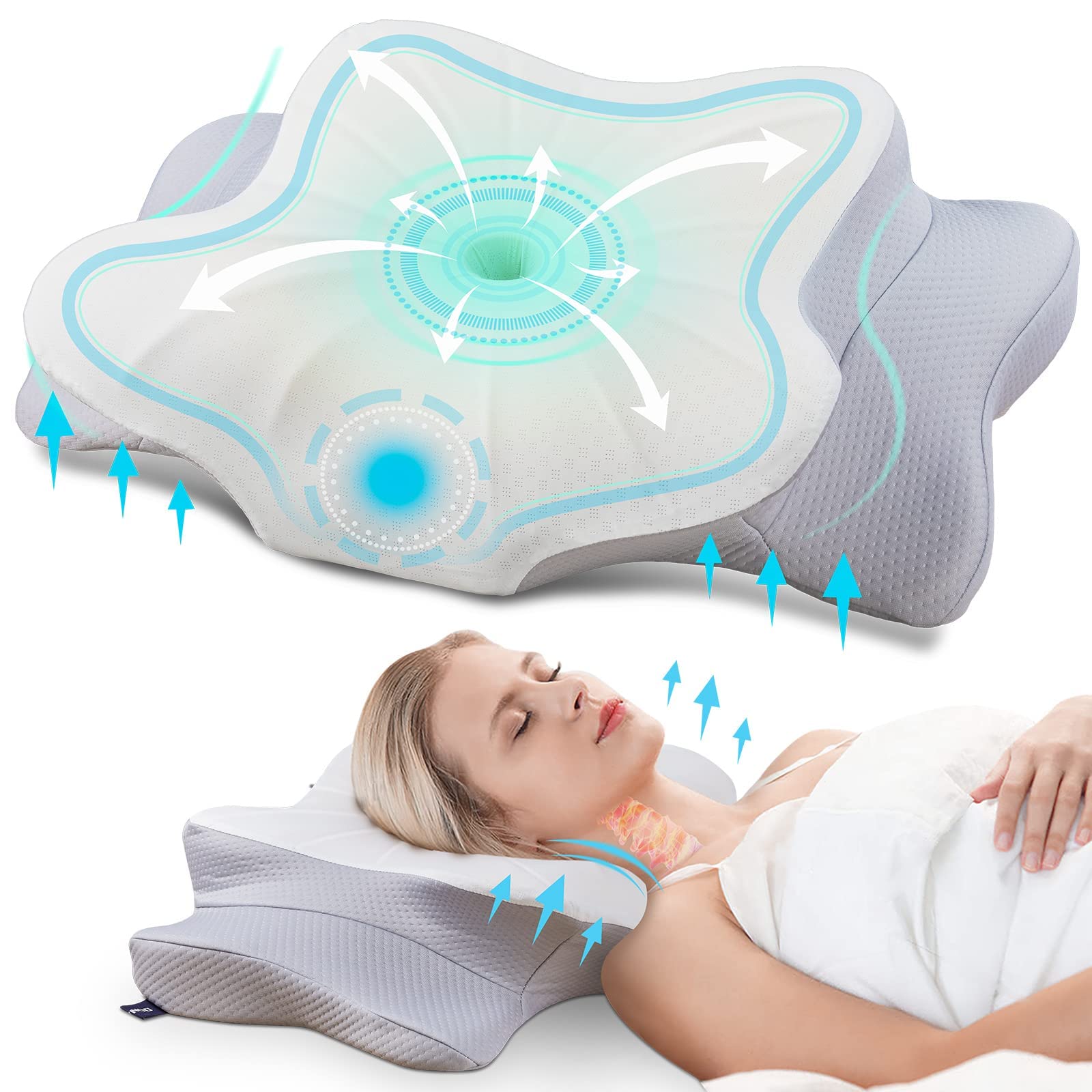 Photo 1 of DONAMA Cervical Pillow for Neck and Shoulder,Contour Memory Foam Pillow,Ergonomic Neck Support Pillow for Side Back Stomach Sleepers with Pillowcase-Standard Size