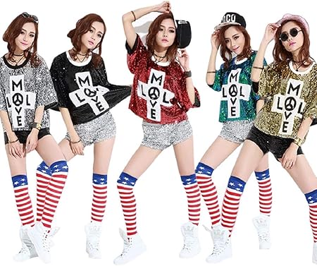 Amazon ダンス衣装 レディース スパンコール ダンスウェア ステージ Ds演出服 ジャズダンス Hiphop Jazz ヒップホップ チアガール衣装 コスプレ イベント韓流女子団体 体操服 Wzl81 コスプレ 仮装 通販