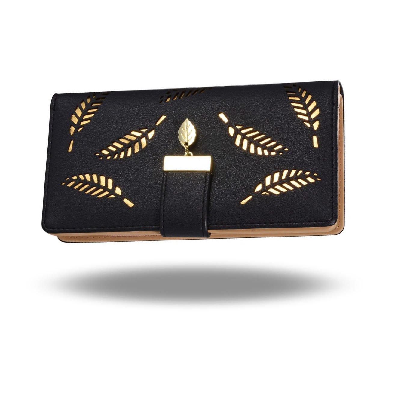 OFKPO Multifunctional PU Leather Women's Long Fashion Large Capacity Hollow Leaf Wallet, Hollow Leaf Purse