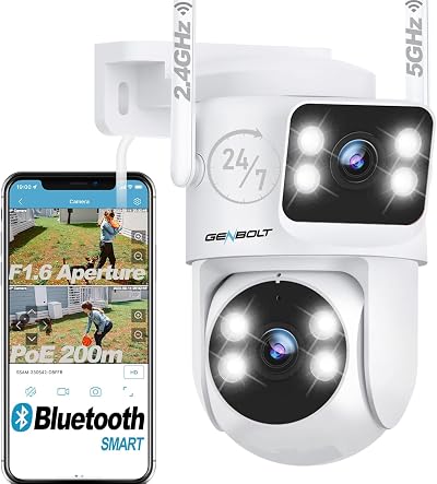 GENBOLT Dual Lens WiFi Security Camera Outdoor 2.4/5GHz PoE PTZ Color Night