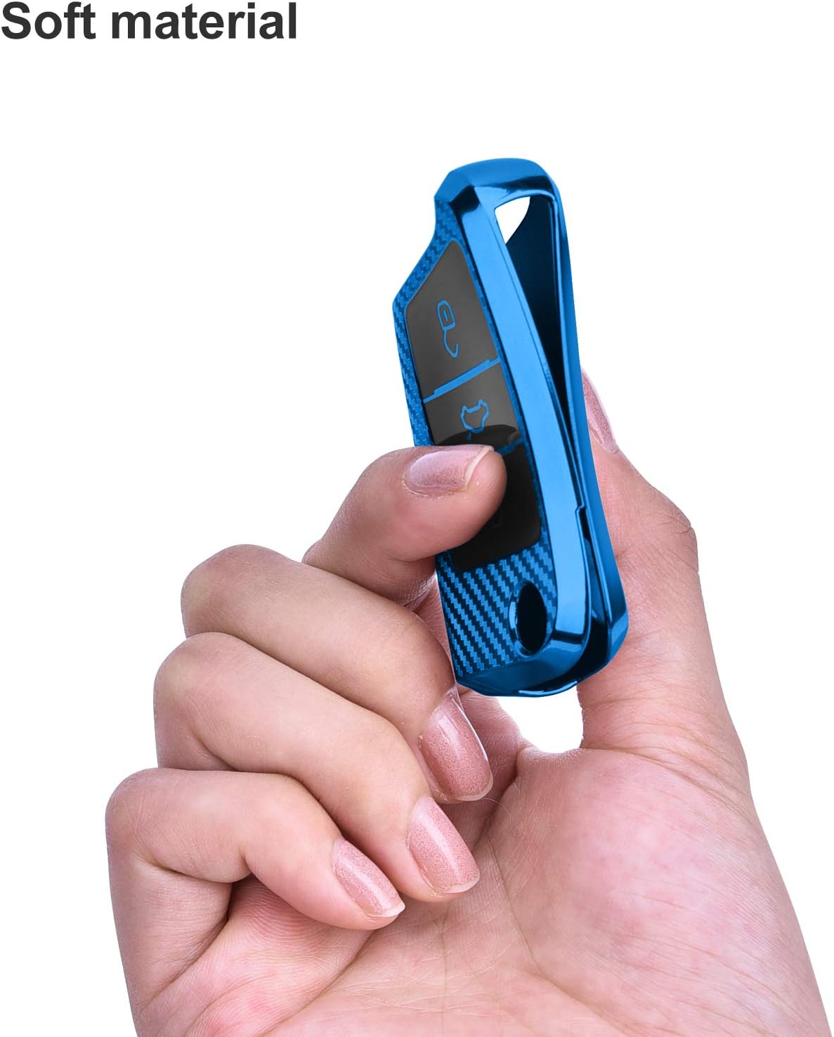 OATSBASF Car Key Cover Compatible with VW,Car Key Case for VW Golf 7 Polo Skoda Seat TPU Silicone 3 Buttons Box (Blue-Stripe) - Image 5