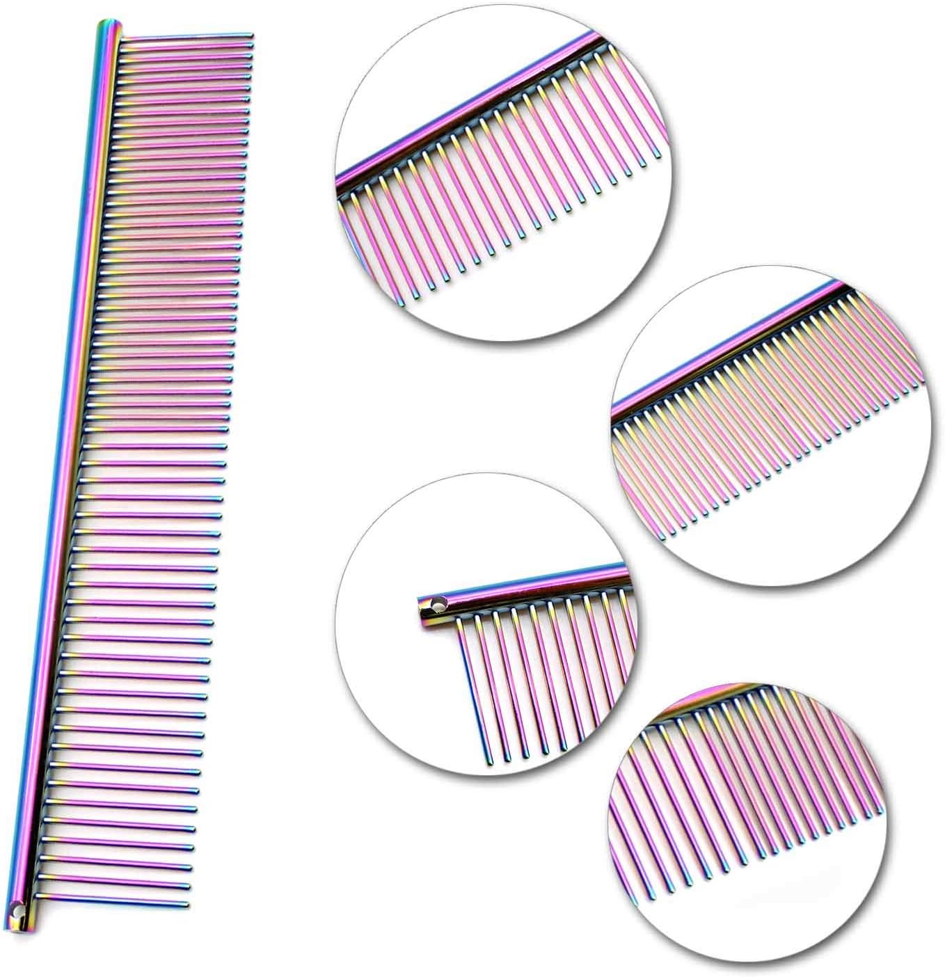 S-H ARTISAN-SH Pet Stainless Steel Comb Cat and Dog Grooming Comb, With Round Teeth Can Clean Hair and Prevent Knotting, Suitable for All Kinds of Pets, Wide Teeth and Tight Teeth Dog Combs (7.4 in) - Image 4