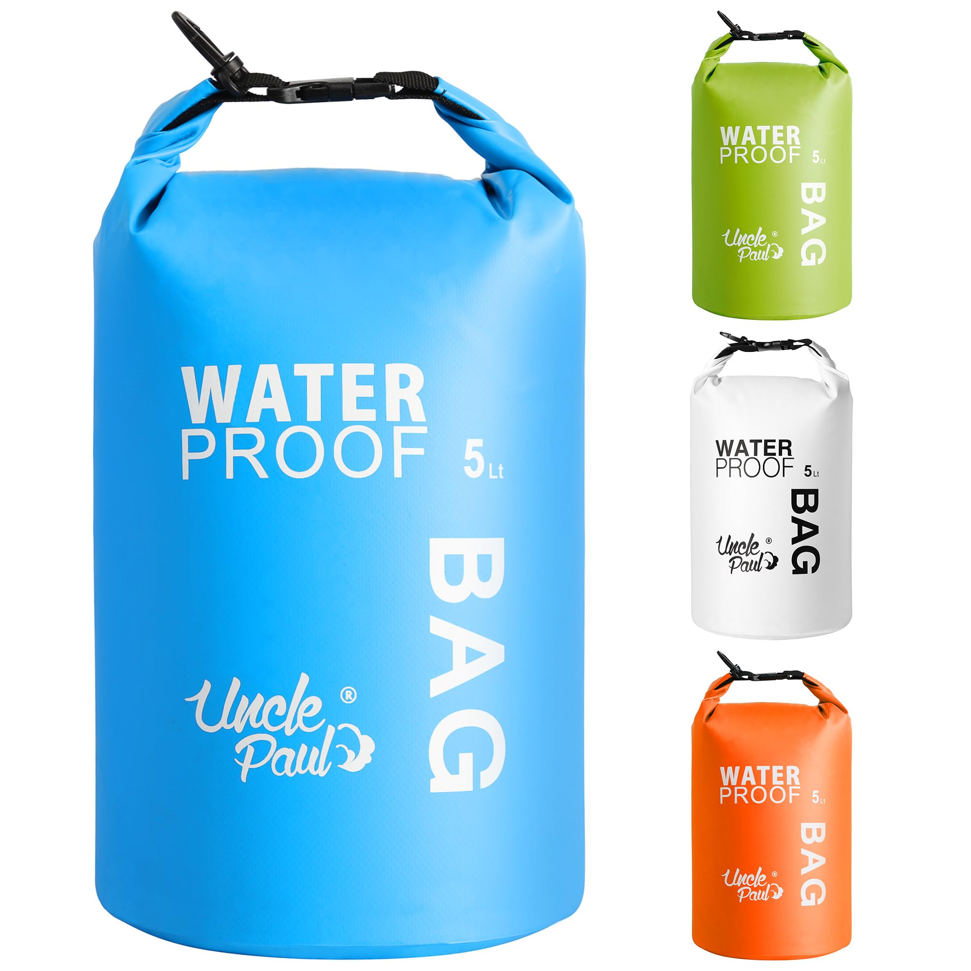 Uncle Paul Boat Dry Bags - Belongings Protection Waterproof Bag for Outdoor Drifting Boating Kayaking Fishing Rafting Swimming Camping Canoeing Surfing Cyan Blue 5 Literes(1.1 UK gal)