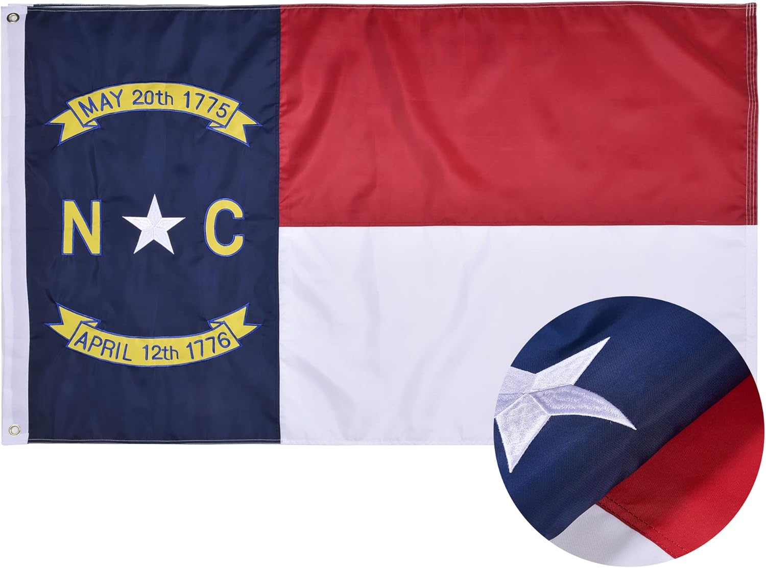 Flags - VICDRIA North Carolina State Flag 3x5 Ft, Deluxe Embroidered Heavy Duty Polyester Durable NC Outside Flags, Indoor/Outdoor, Sewn Stripes and Brass Grommets
