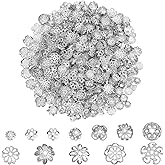 PH PandaHall 1440pcs 12 Styles Bead Caps, Bulk Silver Flower Spacer Beads Caps Metal Filigree Flower Spacer Beads Alloy Jewelry Bead End Cap for Bracelet Necklace Earrings Jewelry Making Supplies