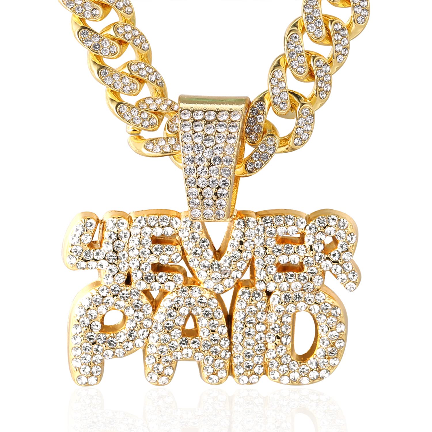 HALUKAKAH ● 4EVER PAID ● Gold Chain for Men 18k Real Gold Plated Iced Out Pendant Necklace,Full Cz Lab Diamonds Prong Set,with 14mm Cuban Link Chain 45cm,Free Giftbox