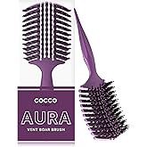 COCCO Aura Vent Boar Brush | Vented Dual-Curved Design for Faster Drying, Effortless Detangling & Shine, Boar + Nylon Bristles, Ergonomic Comfort Handle for Wet & Dry Hair Styling - Purple
