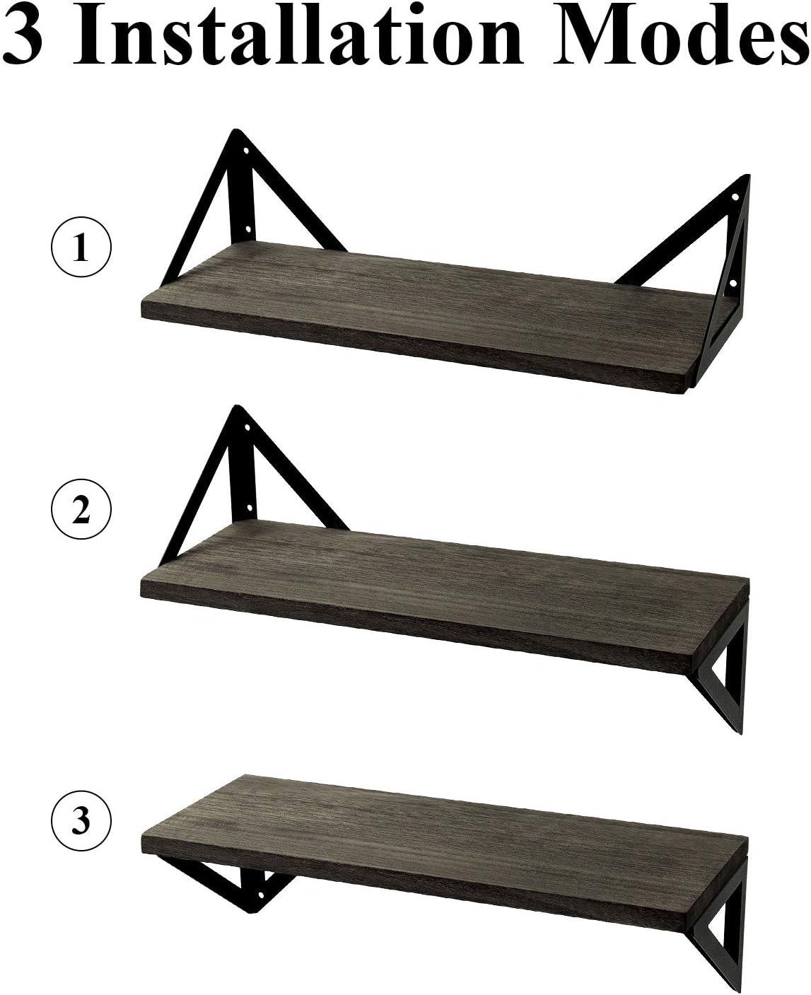 BAYKA Floating Shelves Wall Mounted, Rustic Wood Wall Shelves Set of 3 for Bedroom, Bathroom, Living Room, Kitchen (Grey): Home & Kitchen