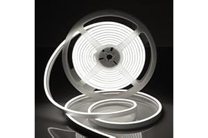 HOTRAN Neon LED Strip Light, 16.4ft White 12V Neon Rope Light, Waterproof Flex Cuttable Silicone Strip Light for Indoor Outdoor Decoration (Power Adapter No Included)