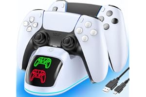 RYSKER Controller Charger for PS5, Dual Charging Dock Station for PlayStation 5 Dualsense & Edge with RGB Light, Fast PS5 Dual Controller Charging Station with Cable