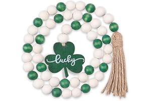 RAMIRABI St Patricks Day Wood Bead Garland-Farmhouse Beads with Green Shamrock Pendant & Tassel-Saint Patricks Day Decorations for Tiered Tray,Fireplace,Living Room(Shamrock)