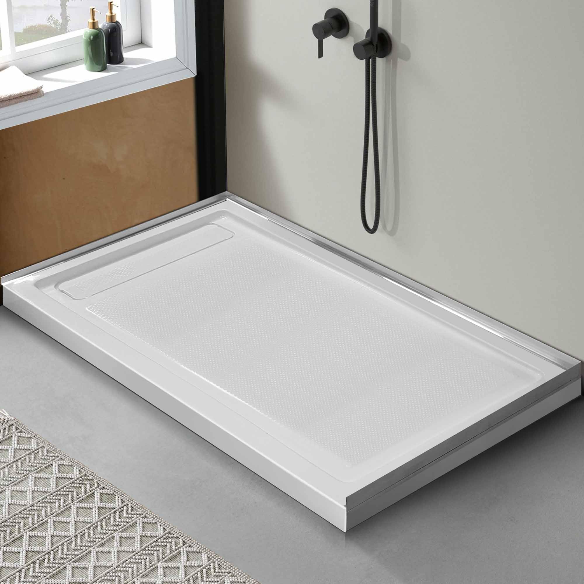 Shower Base in White Left Drainer Cover, Rectangular Shower Pan 60