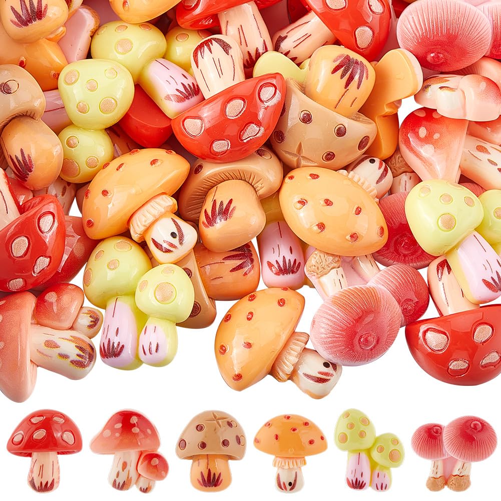 SOFPLATE 60Pcs Christmas Resin Flatback Charms Mini Mushroom Flatback Cabochons Random Color Cute Plant Resin Flat Christmas Charms for Embellishments Scrapbooking DIY Hairpin Crafts Cell Phone Case