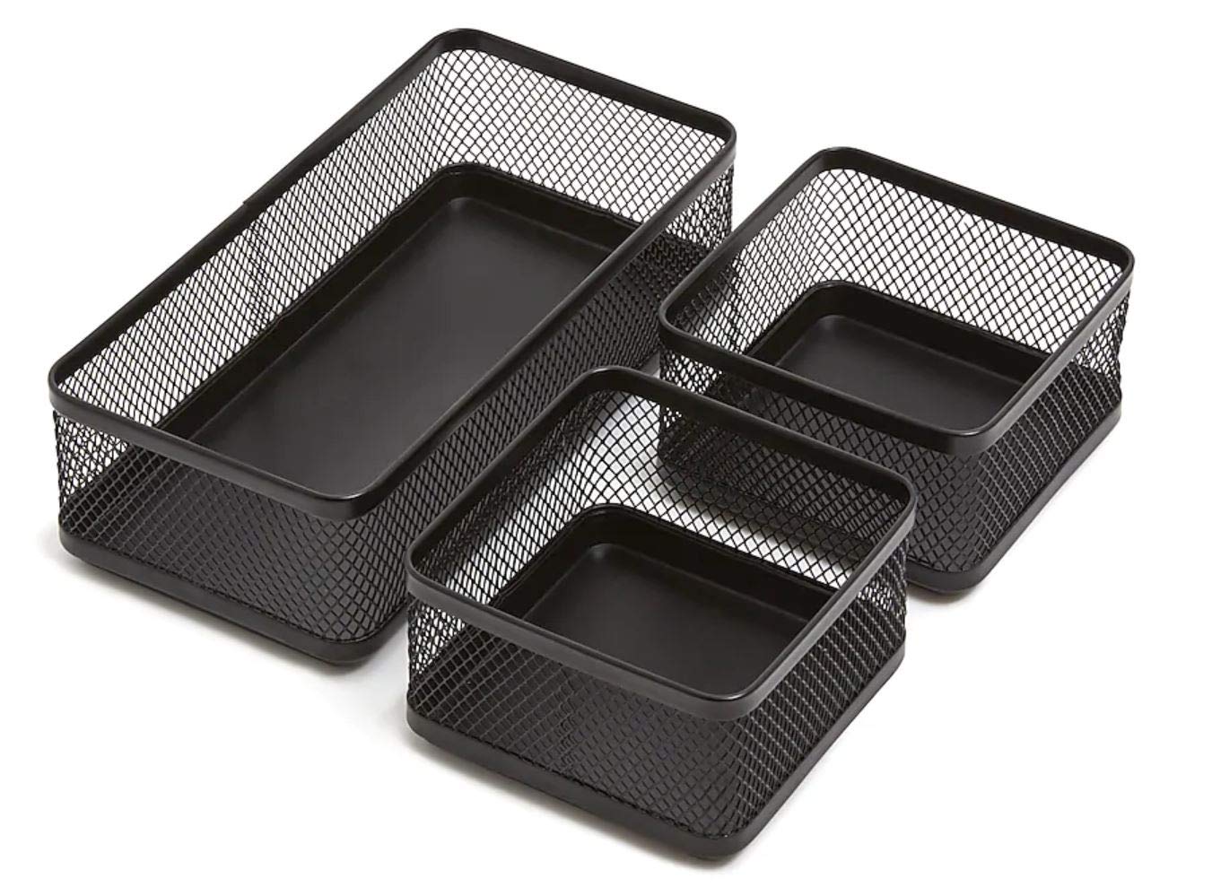 Photo 1 of 1InTheOffice Desk Baskets and Organizers Tray, Black Mesh Tray, Black Wire Mesh, 3-Compartment Stackable
