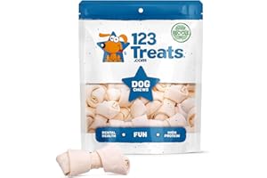 123 Treats Dog Rawhide Bones: Rawhide Bones Chews 3-4" Premium Raw Hide Dog Bone, Free Range Grass Fed Cattle with No Hormones, Additives or Chemicals, Tasty Long Lasting Chews for Dogs, Pack of 15