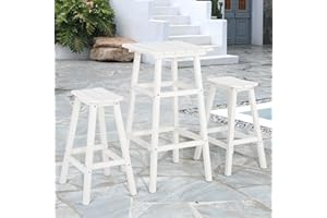 INTOBOO Outdoor Bar Table & Chair Set, 3 Pcs HDPE Round Height Bar Table, Adirondack Bar Set for Balcony, Garden, Poolside (White)