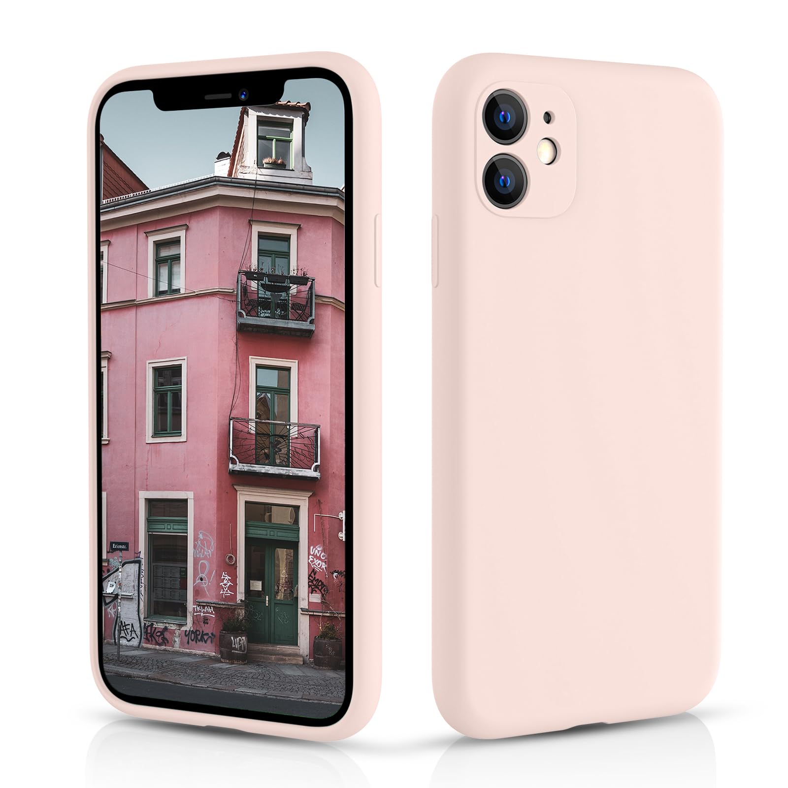 CALOOP Slim-Fit for iPhone 11 Case,Skin Soft Liquid Silicone,Sturdy Hard Frame Shockproof Cover with Anti-Scratch Microfiber Lining,Full Protection for Screen and Lens,6.1 inch(Chalk Pink) — image 1