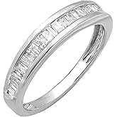 Dazzlingrock Collection Valentine's Day Gift 0.40 Ctw 14K Real Solid Gold Baguette Cut Natural Diamond Women Stackable Anniversary Wedding Band