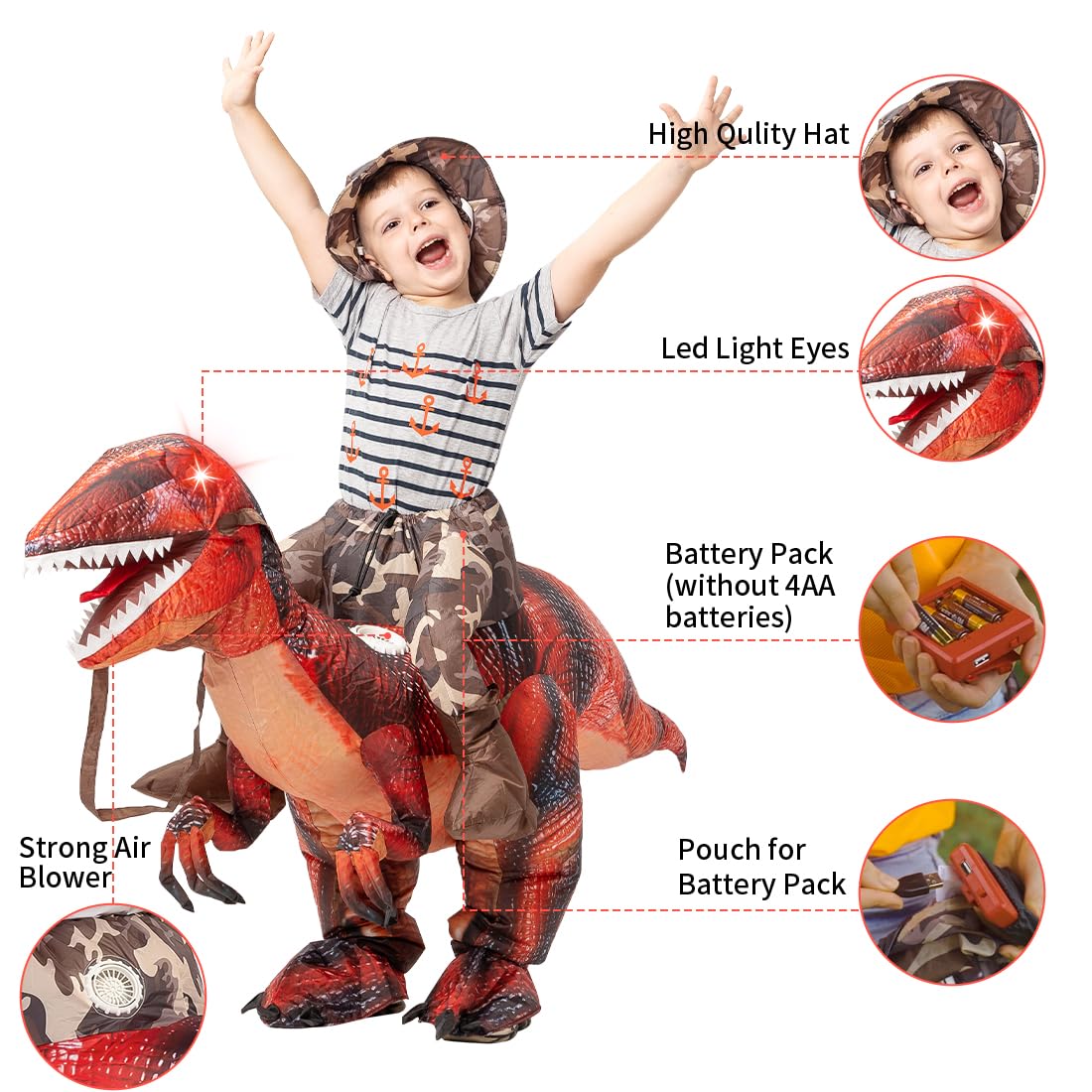 GOOSH Inflatable Dinosaur Costume for Kids Halloween Costumes Boys Girls Funny Blow up Costume for Halloween Party Cosplay