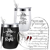 3 Pcs 50th Anniversary Wedding Gifts for Couple Parents Husband Wife Golden Wedding 50th Years of Marriage Heart Keepsake 2 Pcs Insulated Mr and Mrs Wine Glasses Grandparents Gifts from Grandkids