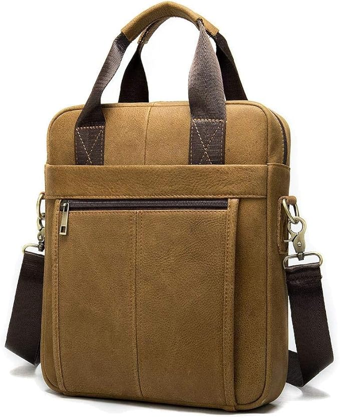 Men's Handbags Vertical top Layer Leather Shoulder Bag 13 inch Laptop Bag BriefcaseYellowish