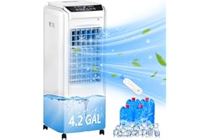 AKIRES Swamp Cooler,1800CFM Evaporative Air Cooler Portable with 4.2-Gal Water Tank,4 Ice Packs,100° Oscillation,12H Timer,Bladeless Cooling Tower Fan for Indoor,Room,Bedroom,Office (32IN)