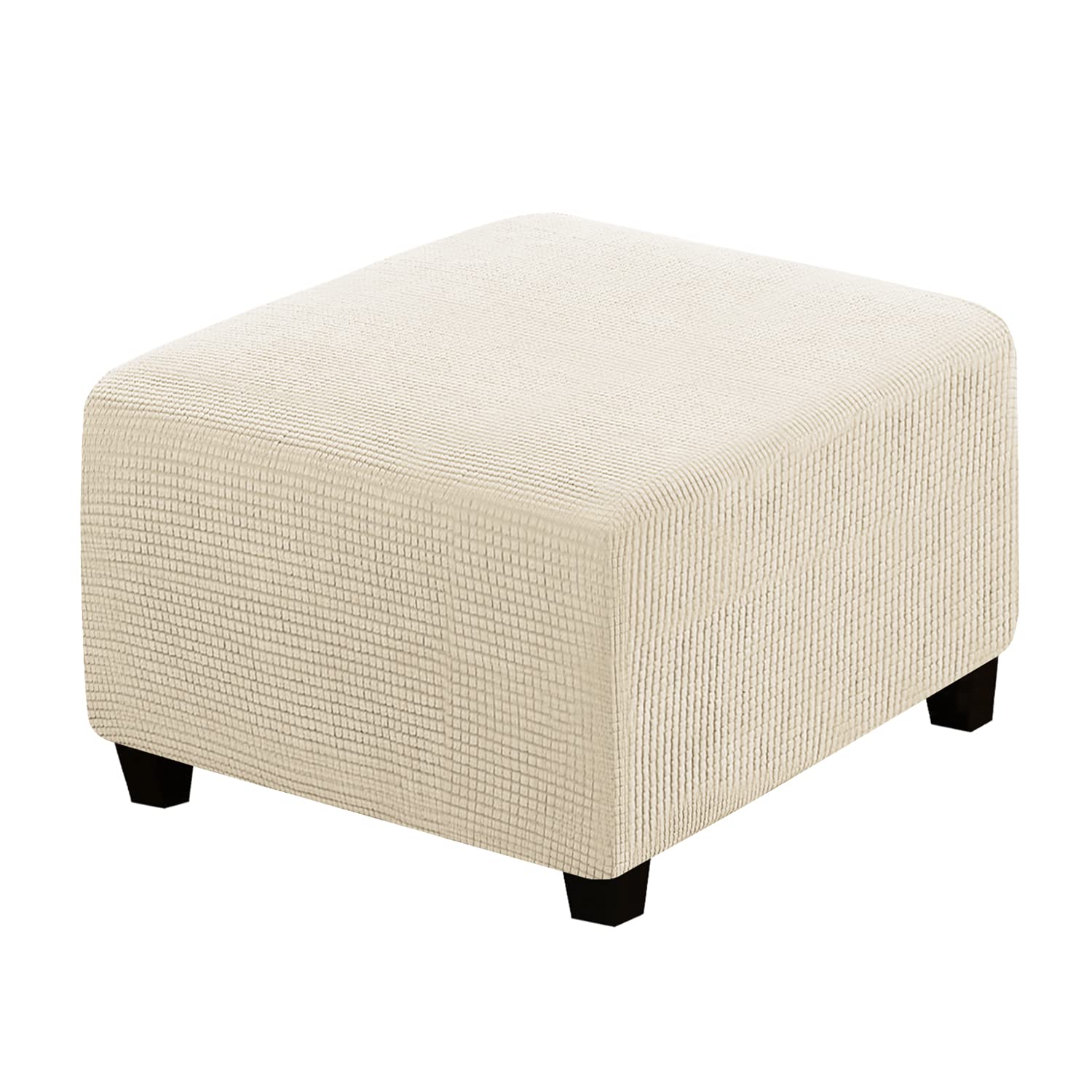 Photo 1 of H.VERSAILTEX Square Ottoman Covers Ottoman Slipcovers Folding Storage Stool Furniture Protector Form Fit with Elastic Bottom, Stretch High Spandex Small Checks Jacquard Fabric(Medium,Natural)