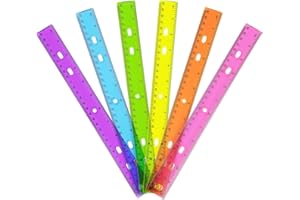 ZZTX 6 Pack Color Transparent Ruler Plastic Rulers 12 Inch, Metric Bulk Rulers with Inches and Centimeters, Kids Ruler for School, Home, Office
