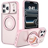 IYH 360° Rotatable Magnetic Case for iPhone 17 Pro Max, Military-Grade Shockproof Phone Cover with Matte Translucent Back(Pink)