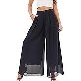 Fakanhui Palazzo Pants for Women Dressy Chiffon Wide Leg Elegant Flowy Business Work Casual Pants Trousers