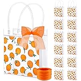 Whaline 12 Pcs Orange Gift Bags Summer Little Cutie Bags with Handle Ribbon Clear PVC Goodie Bags for Baby Shower Wedding Birthday Party Supplies