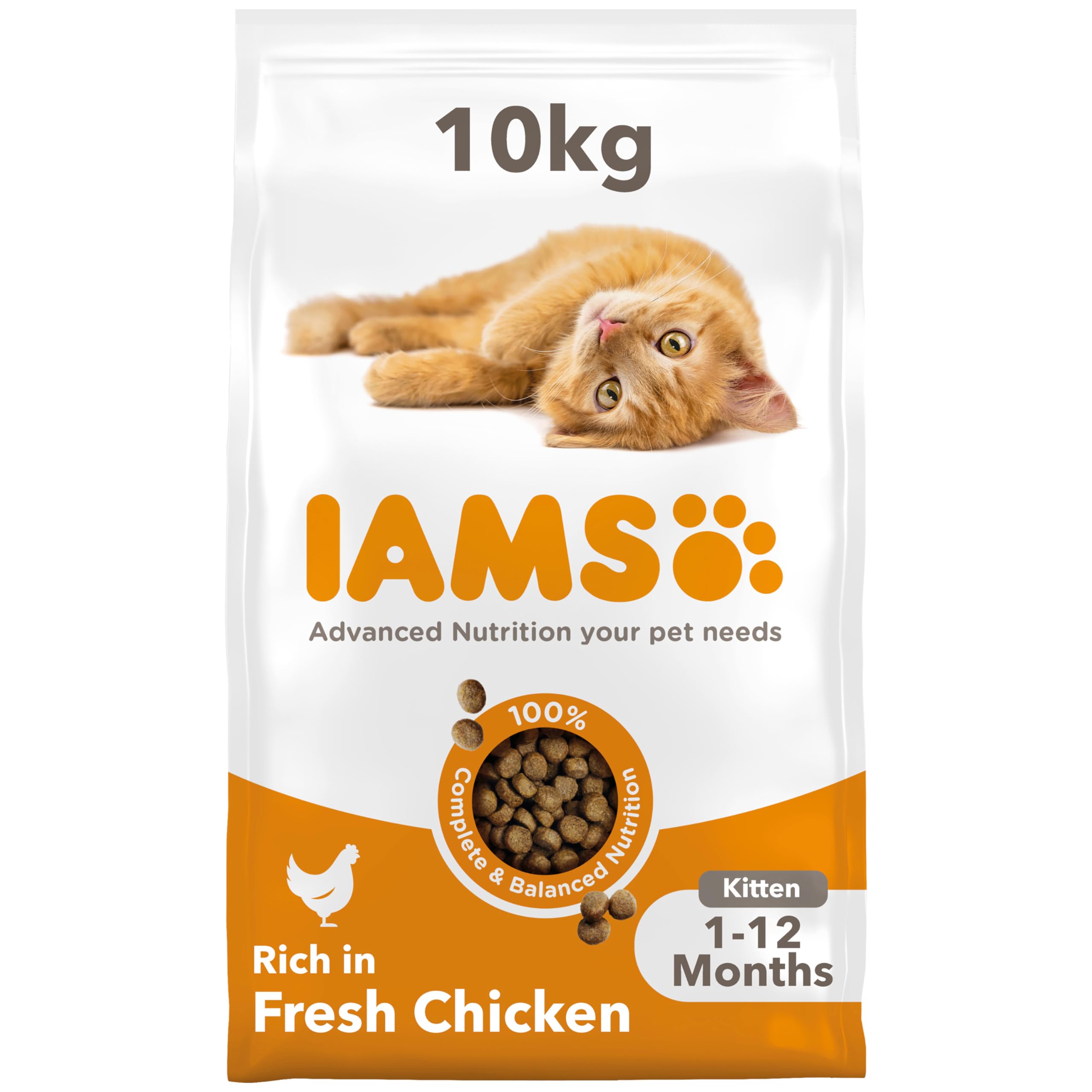 IAMS Kitten Complete Dry Cat Food Chicken 10kg - For Healthy Growth