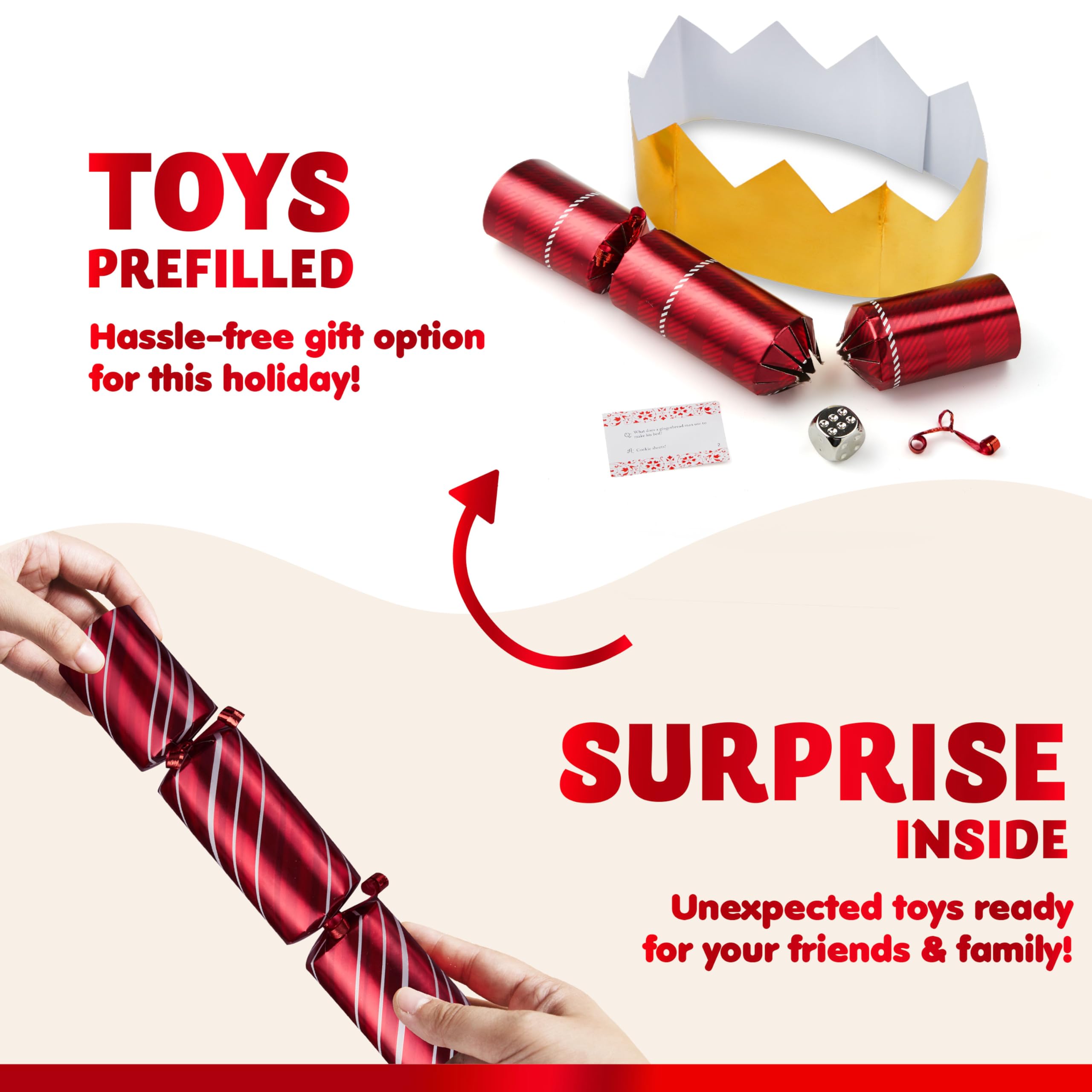 JOYIN 10 Pack Christmas Party Favor Non-Snap Red Deluxe Snowflake Design Party Table Favors with Holiday Party Favor Supplies for Kids and Adults, Christmas Parties, Dinners and Holidays