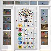 Autism Awareness Day Inspirational Wall Decal Sticker,Puzzle Piece Tree Window Door Clings Stickers,Autistic Spectrum Motivational Decor for Nursery Classroom Bedroom Art Preschool Kindergarten