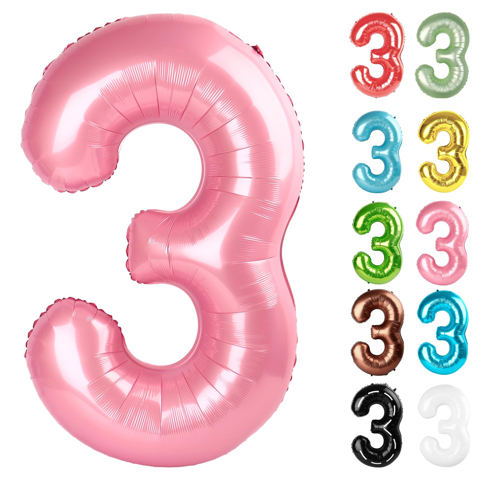 Pearlescent Pink Number 3 Balloon 40 Inch, 3