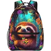 Ti Caldi Cute Sloth Backpack for Women Teen Girls School Laptop College Colorful Jungle Floral Animal Backpacks for Gifts Travel Hiking Work Camping, Polyester Lightweight Aesthetic Bookbag Back Pack