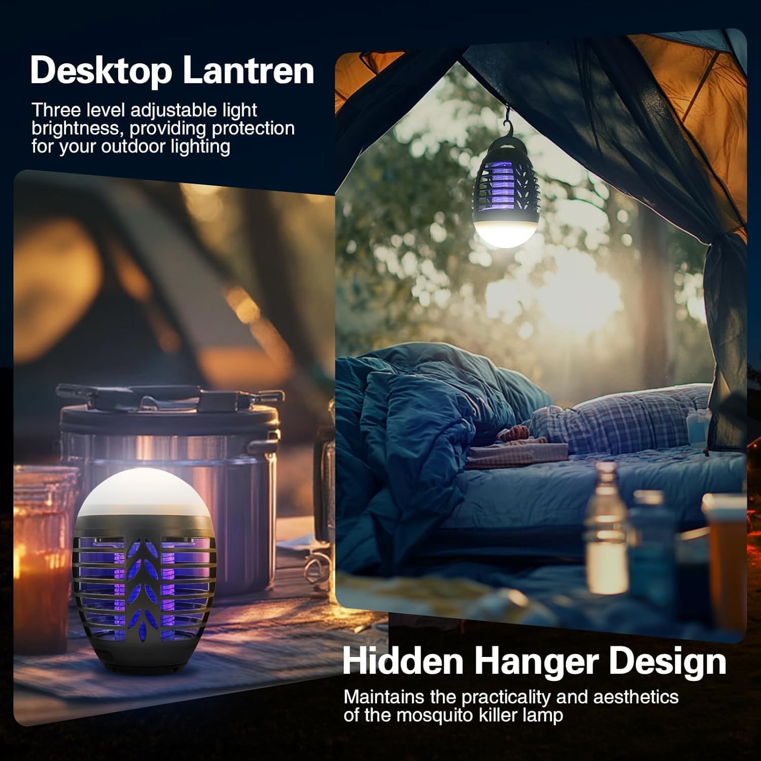 MOSSNADR Insektenvernichter Elektrisch Mückenlampe,UV Fliegenfalle,USB Aufladbar Mückenschutz mit Aufhängehaken,IPX6 Wasserdicht Mückenfalle Insektenfänger,Mückenlampe Camping für Garten Innen Außen 4