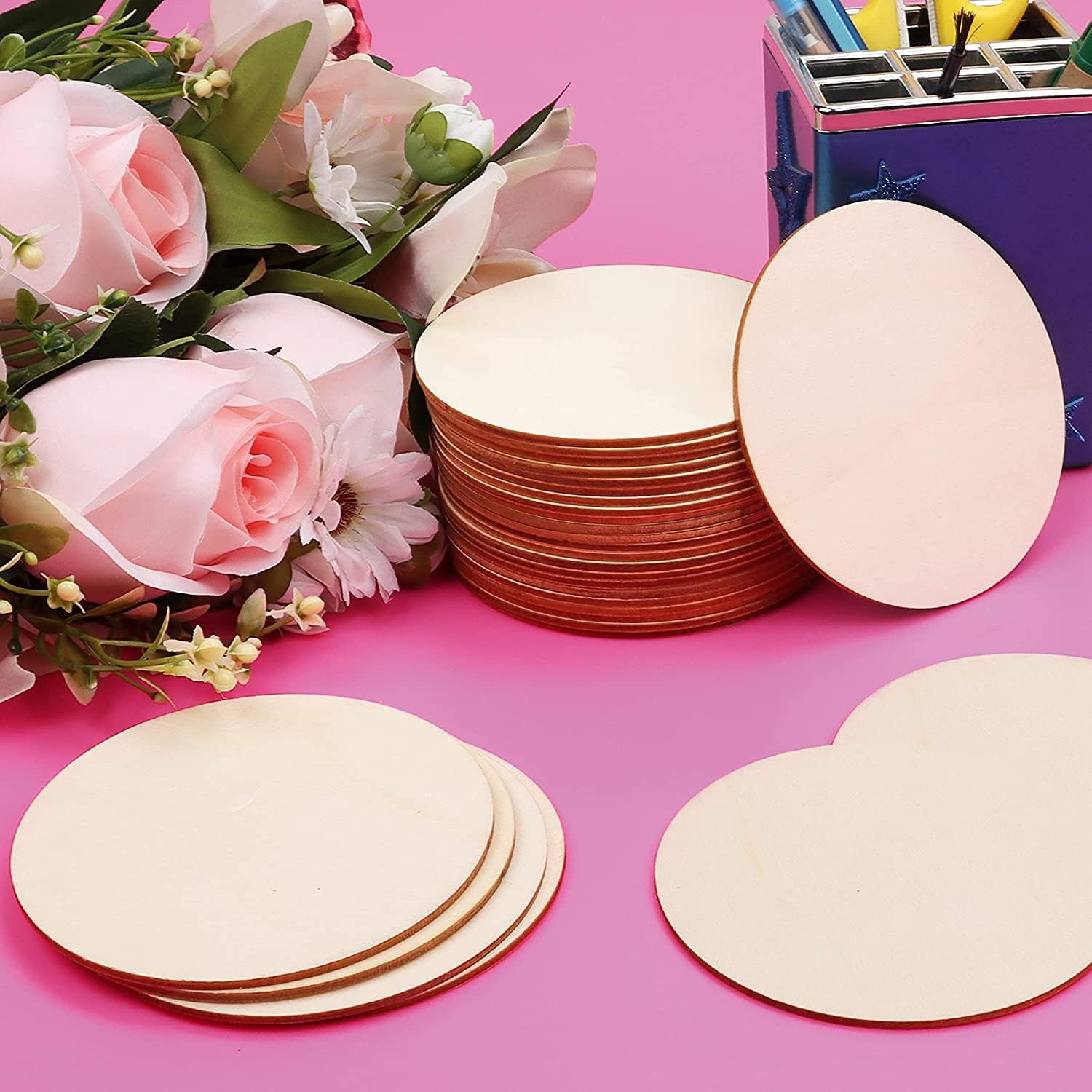 12Pcs 12 Inch Wood Circles for Crafts, Unfinished Blank Wooden Rounds Slice Wooden Cutouts for DIY Crafts, Door Hanger, Sign, Wood Buring, Painting, Christmas Décor : Kitchen & Dining